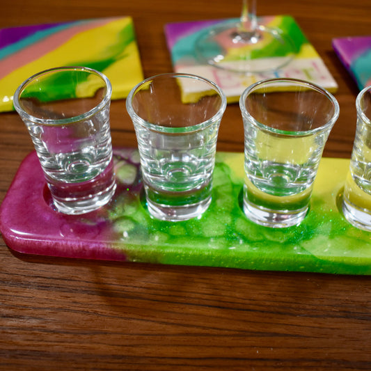 Spring Shot Glass Holder – Patel Shot Glass Paddle - Spring Bar Decor - Shot Glass Tray – Home Bar Décor – Easter Decor – Candle Holder