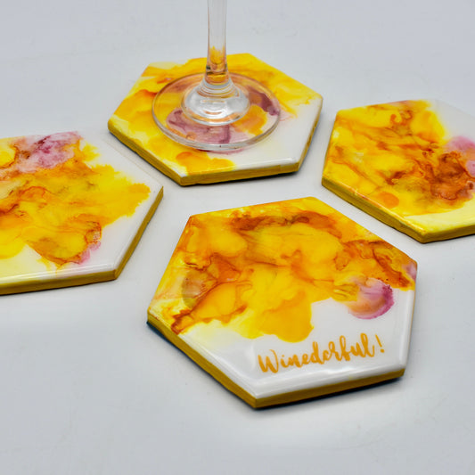 Custom Yellow Hexagon Ceramic Coasters