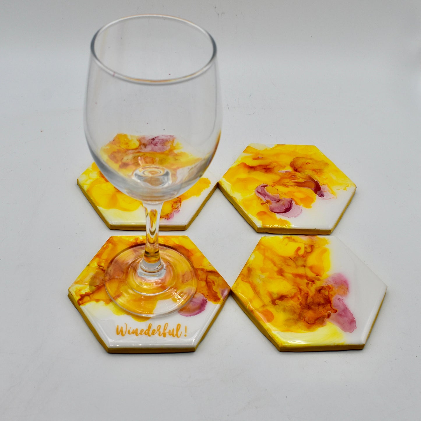 Custom Yellow Hexagon Ceramic Coasters