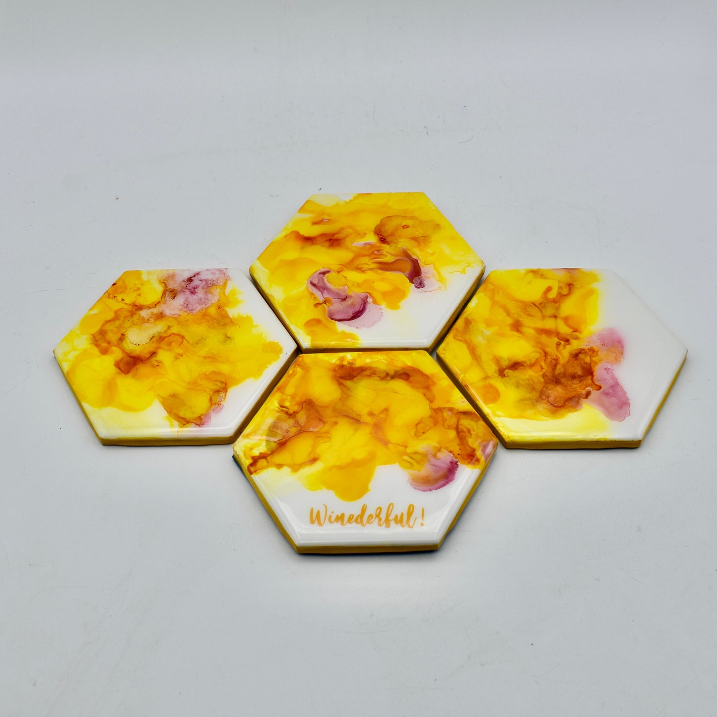 Custom Yellow Hexagon Ceramic Coasters