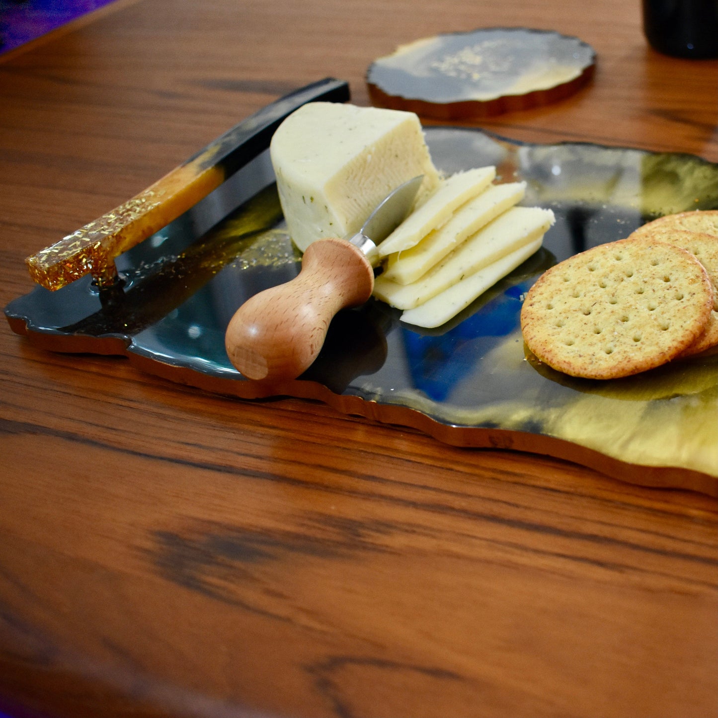 Custom Black & Gold Resin Serving Tray