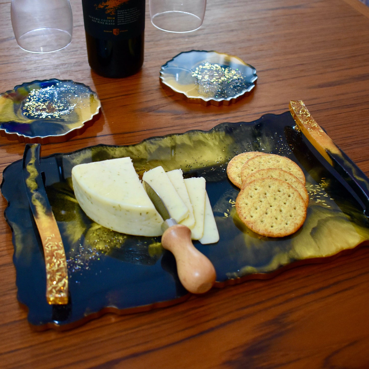 Custom Black & Gold Resin Serving Tray