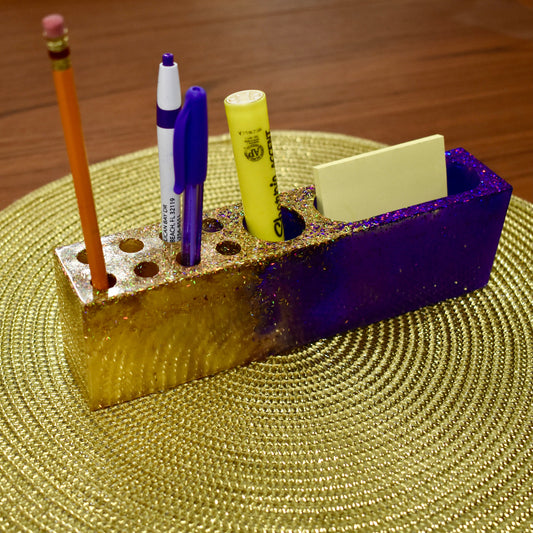 Purple-Gold Pen Pencil Holder - Pen Pencil Holder - Pen & Desk Organizer – Fraternity Office Gift - Omega Desk Caddy - Pencil Caddy