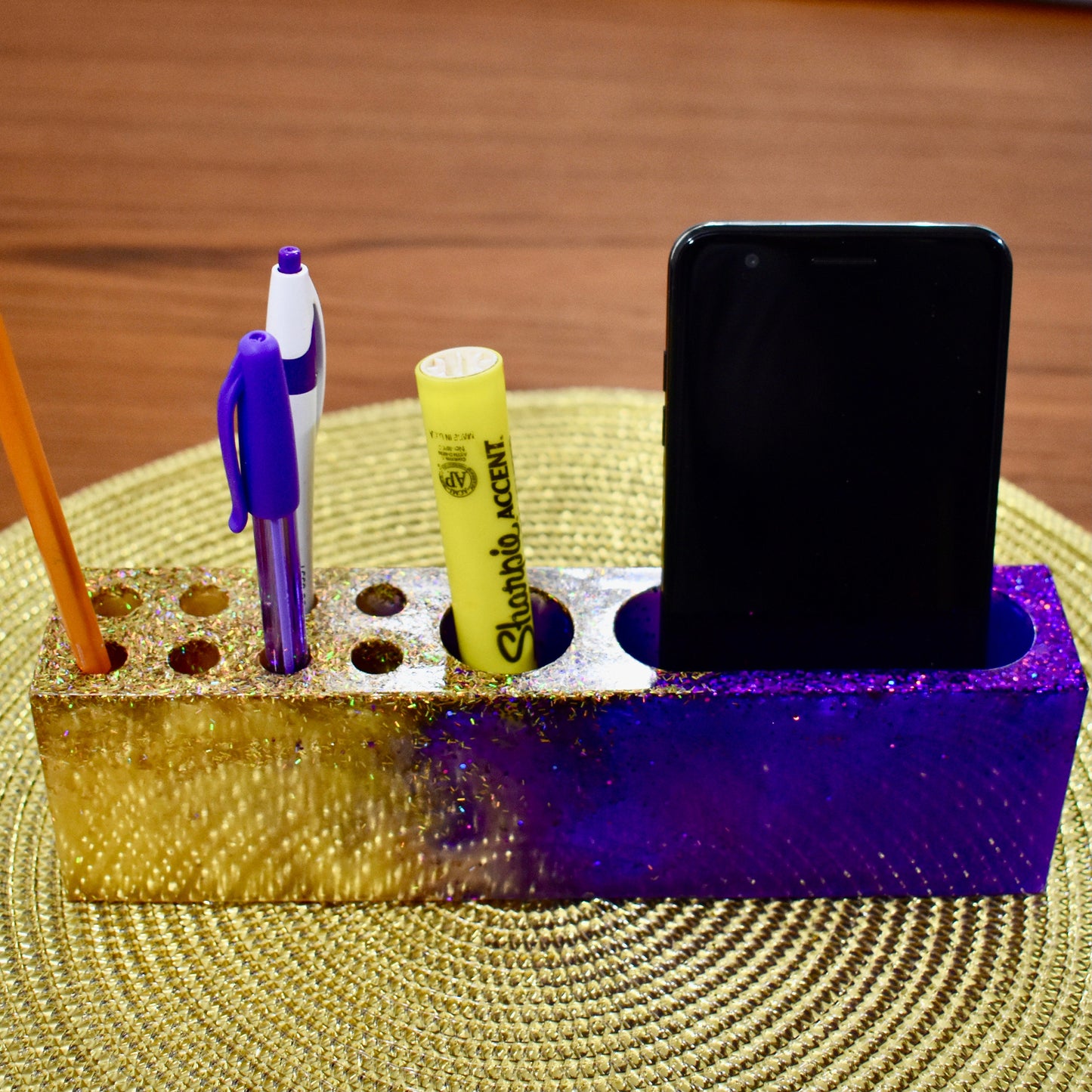 Purple-Gold Pen Pencil Holder - Pen Pencil Holder - Pen & Desk Organizer – Fraternity Office Gift - Omega Desk Caddy - Pencil Caddy