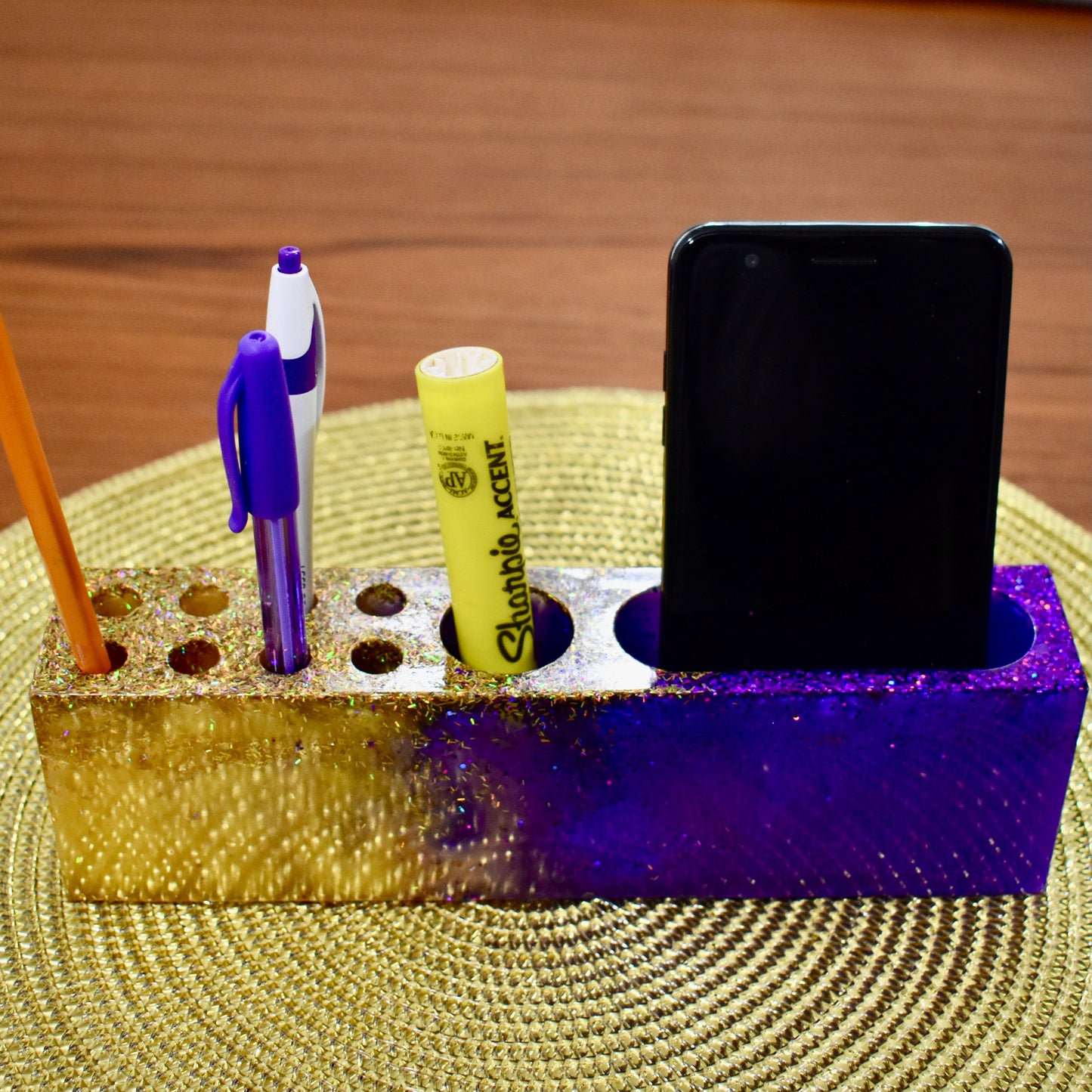 Purple Gold Pen Pencil Holder & Desk Organizer – Fraternity Office Gift