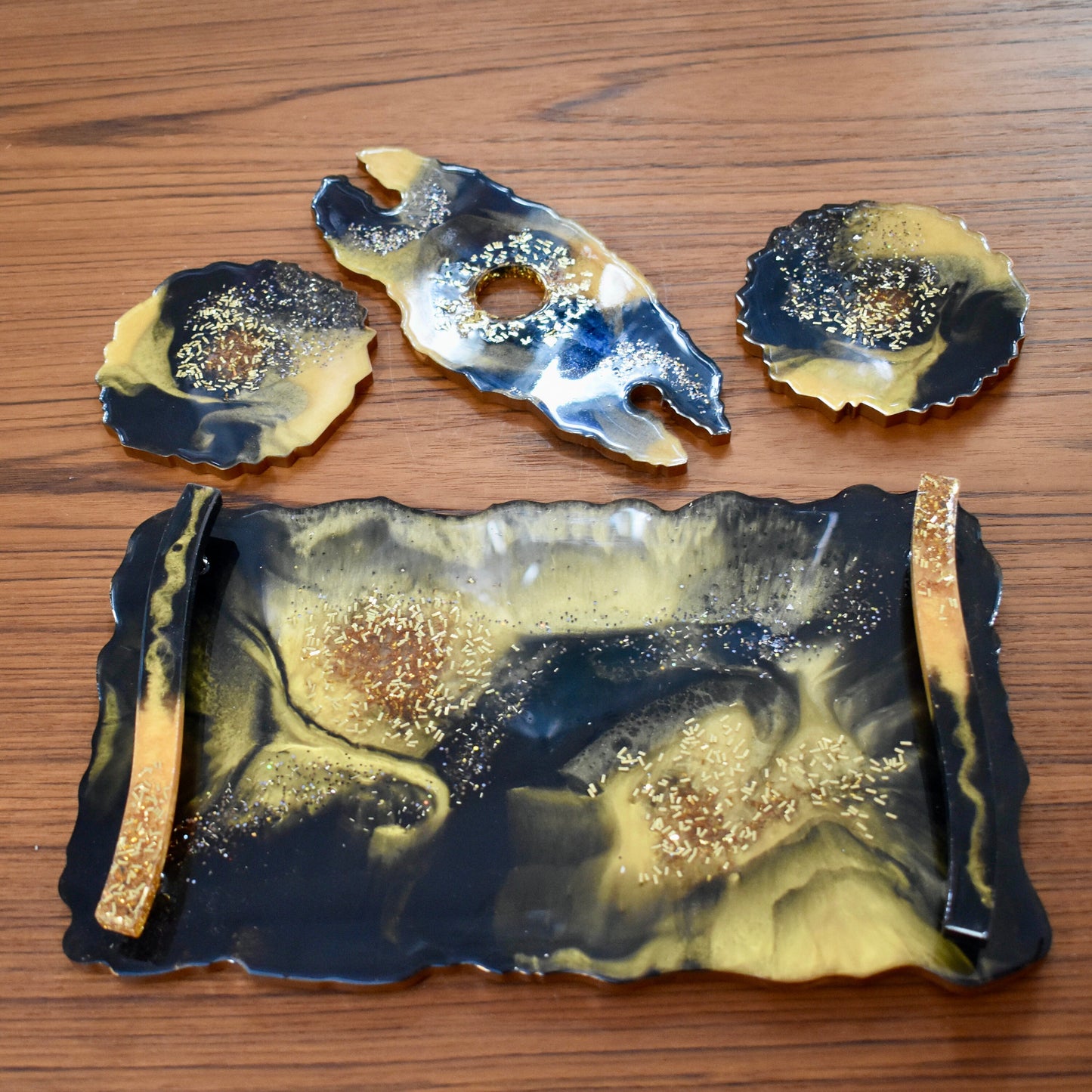 Custom Black & Gold Resin Serving Tray