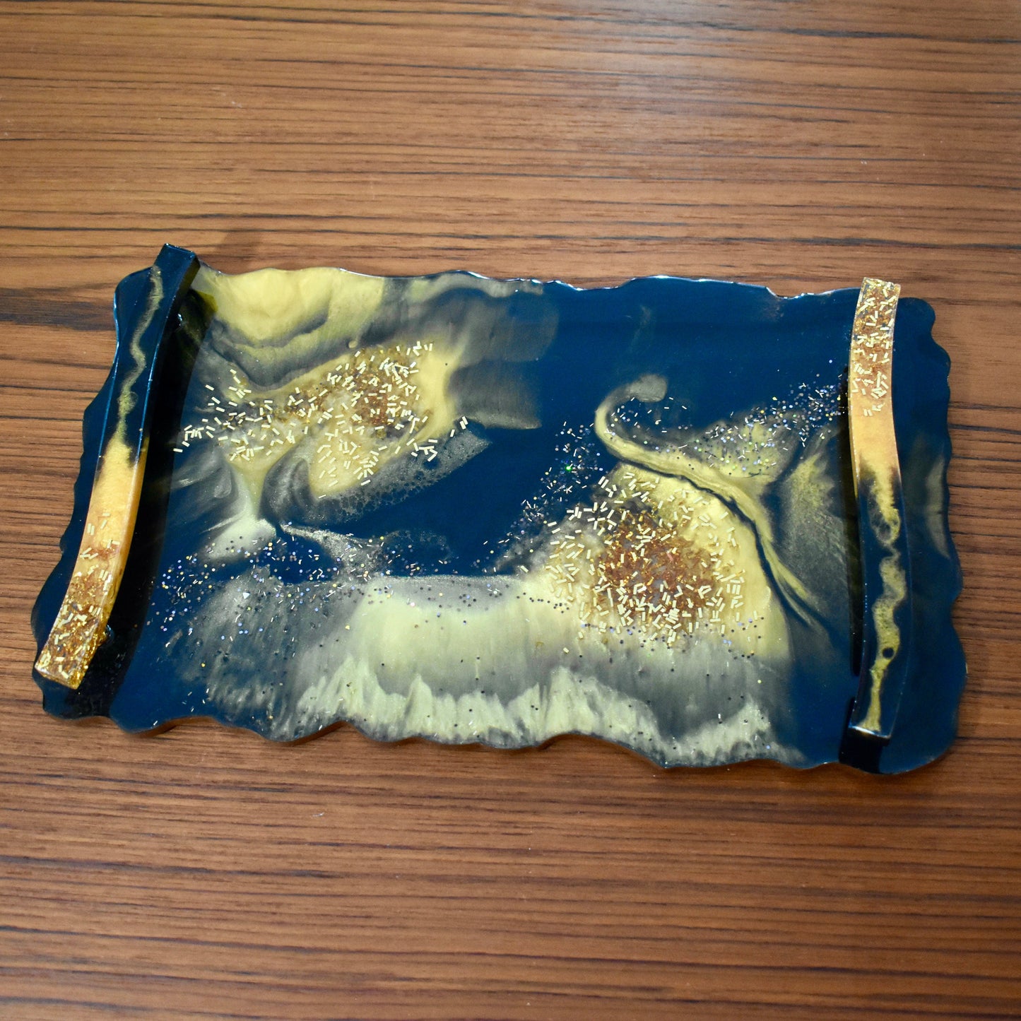 Custom Black & Gold Resin Serving Tray