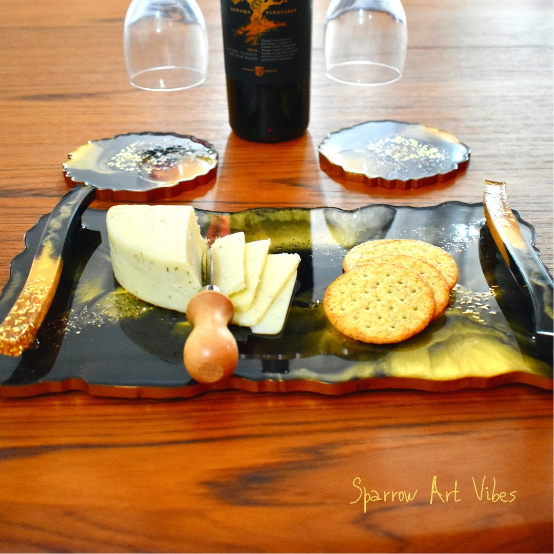 Custom Black & Gold Resin Serving Tray