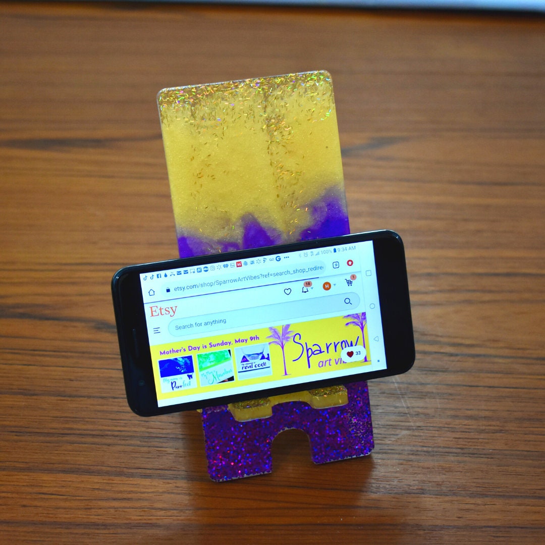 Purple Gold Cell Phone Stand – Cell Phone Stand – Custom Phone Stand – Fraternity Office Gift - Omega Psi Phi Phone Stand – Phone Dock