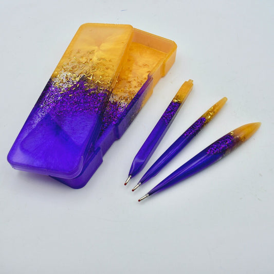 Pens w Personalized Case - Purple & Gold Ink Pen Set - Resin Ink Pens w Case - Gift for Him – Purple and Gold Gift - Home/Office Accessories