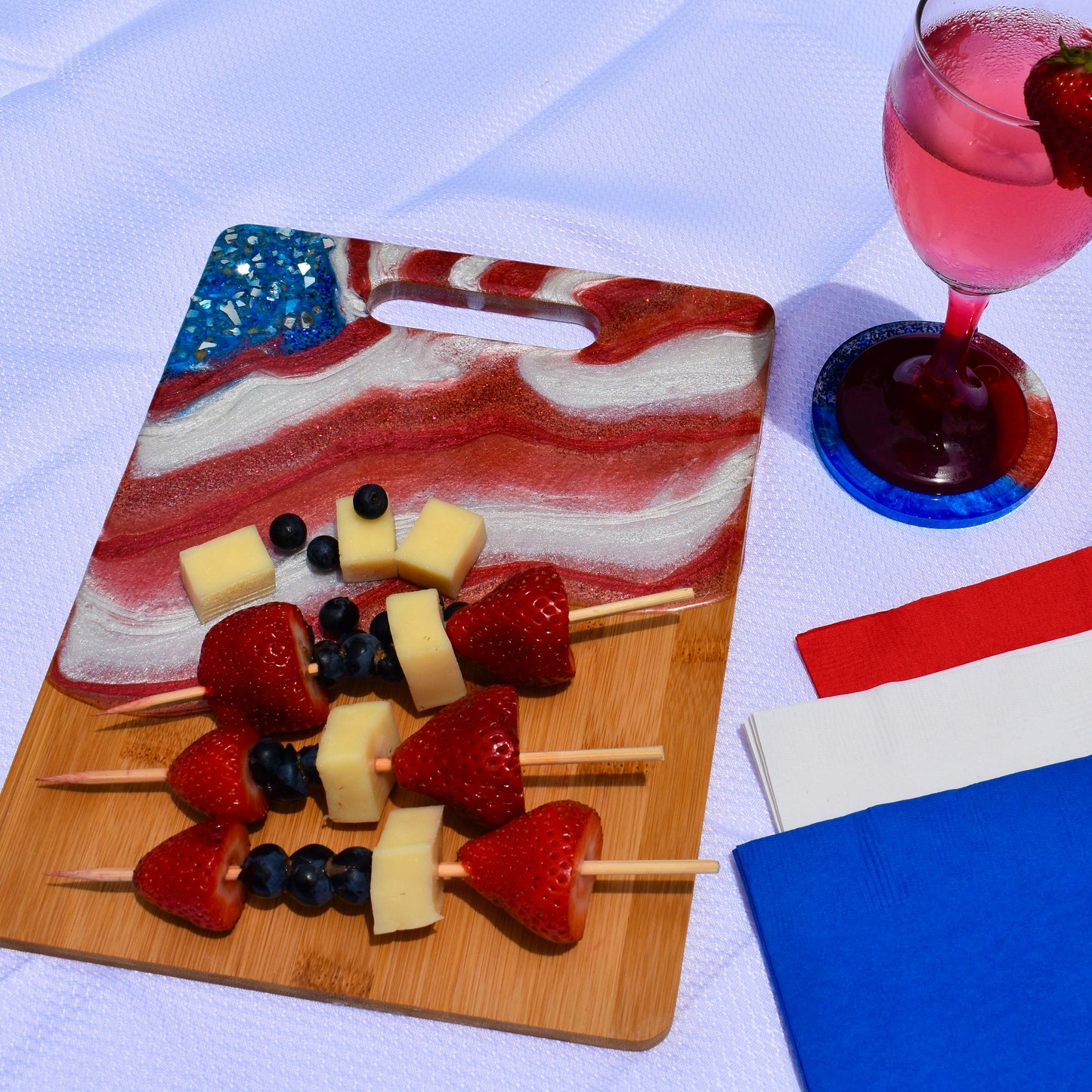 Patriotic Cheese Board - Red White Blue Charcuterie Board - Flag Decor Tray – USA Pride Cheeseboard - Bamboo Tray - July 4th Party Tray