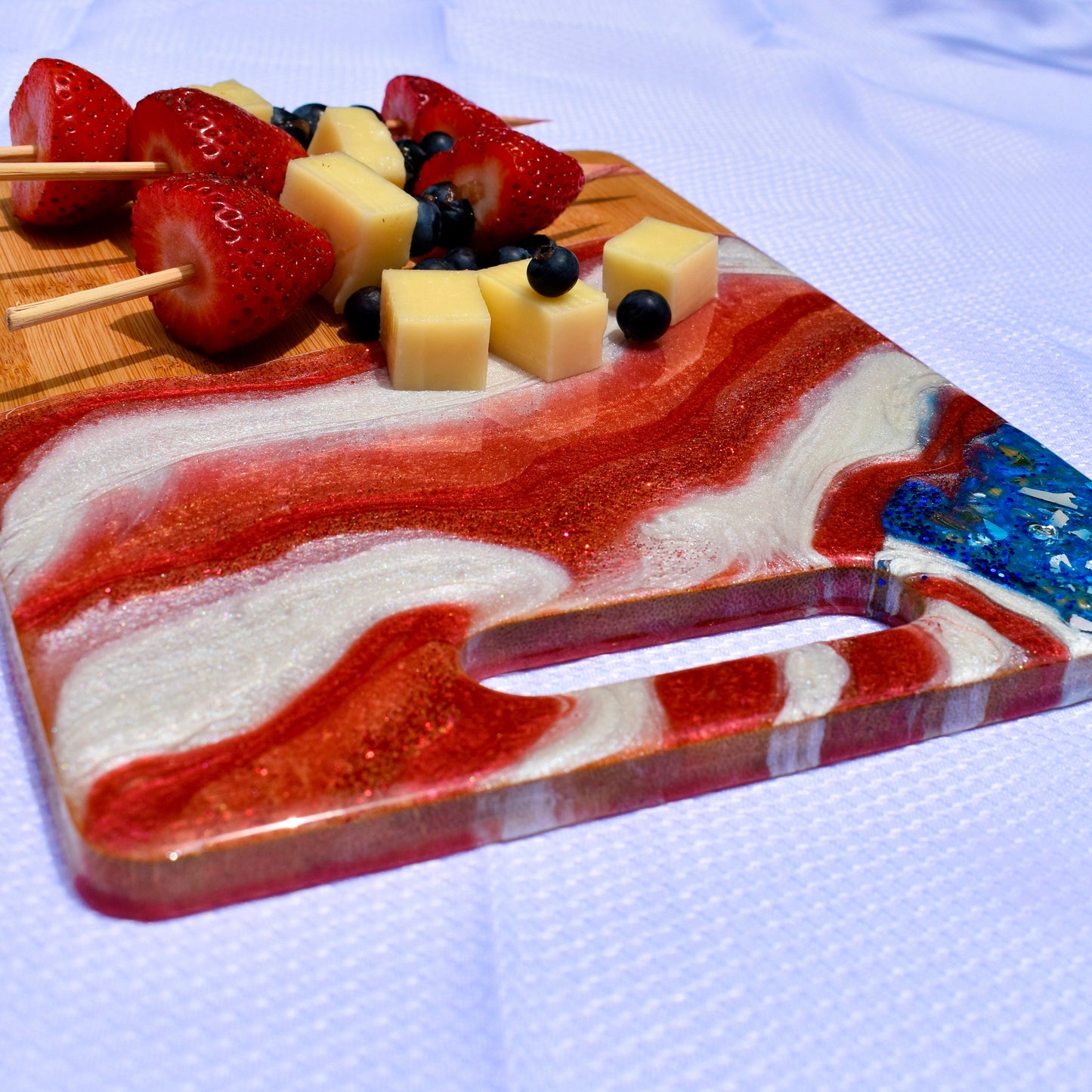 Patriotic Cheese Board - Red White Blue Charcuterie Board - Flag Decor Tray – USA Pride Cheeseboard - Bamboo Tray - July 4th Party Tray
