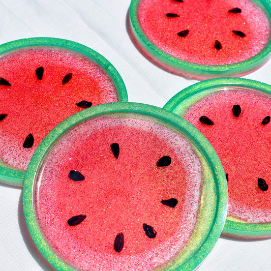 Watermelon Coasters – Watermelon Themed Coasters – Watermelon Coaster Set – Summer Coaster Set – Watermelon Décor - Summer Hostess Gift