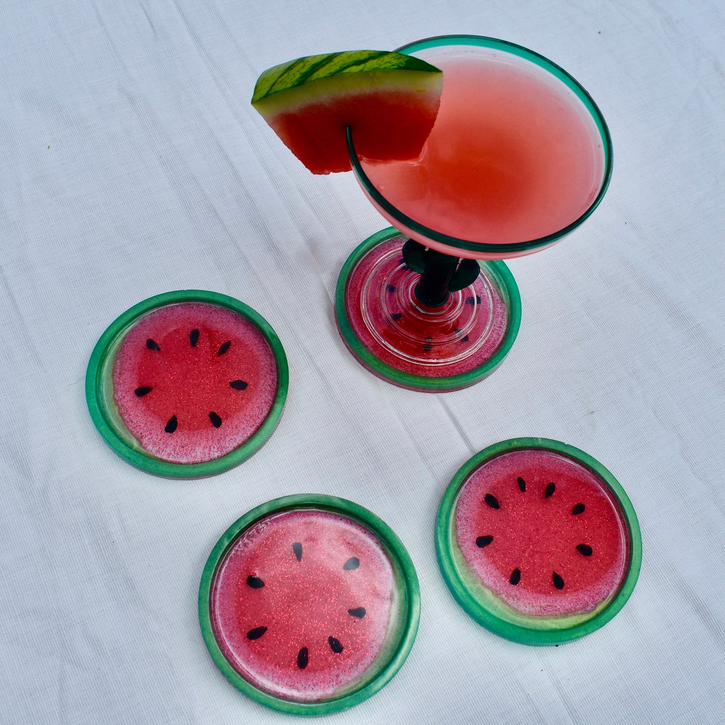 Watermelon Coasters – Watermelon Themed Coasters – Watermelon Coaster Set – Summer Coaster Set – Watermelon Décor - Summer Hostess Gift