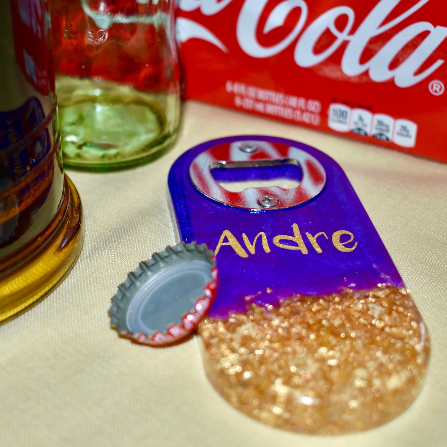 PERSONALIZED Purple & Gold Bottle Opener