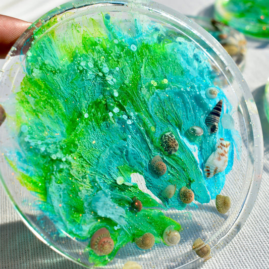 Underwater Coasters – Ocean Themed Coasters – Sea Shell Coaster Set – Summer Coaster Set – Beach Home Décor - Summer Hostess Gift