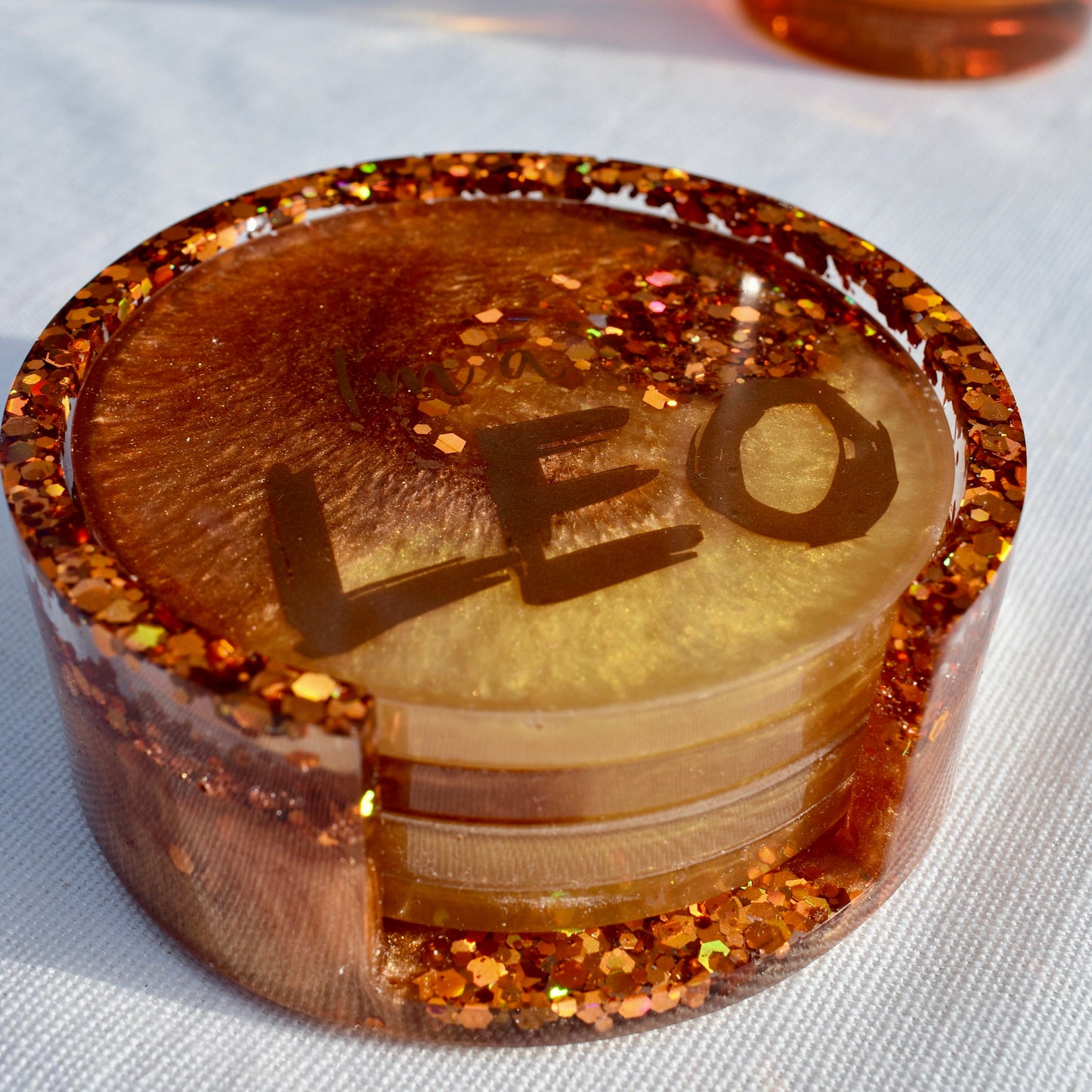 LEO - Personalized Birthday Zodiac Coasters with Holder