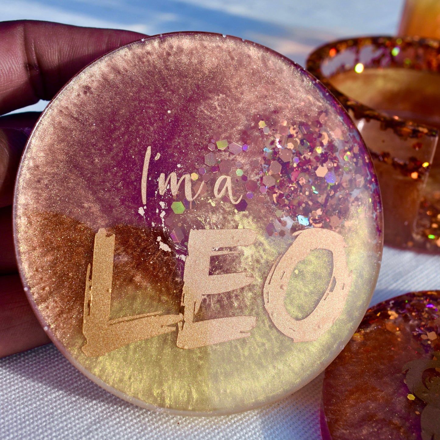 LEO - Personalized Birthday Zodiac Coasters with Holder