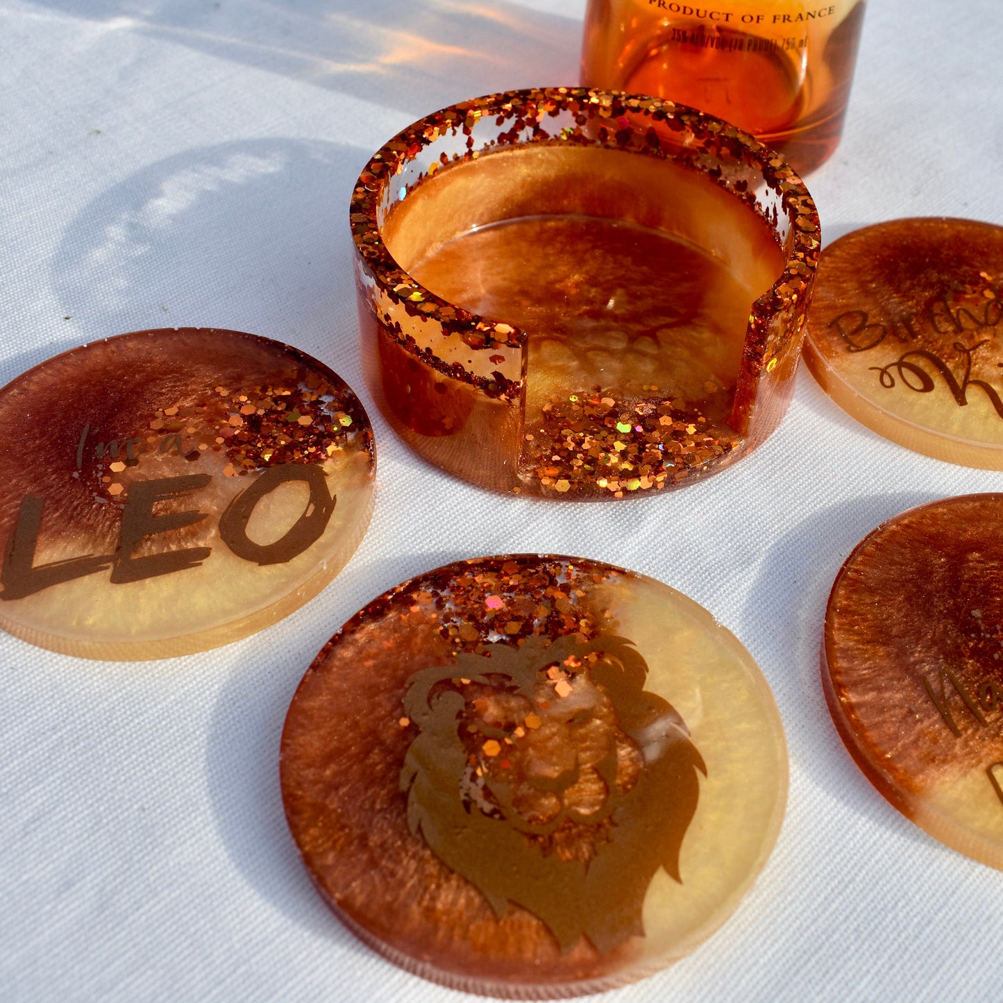 LEO - Personalized Birthday Zodiac Coasters with Holder