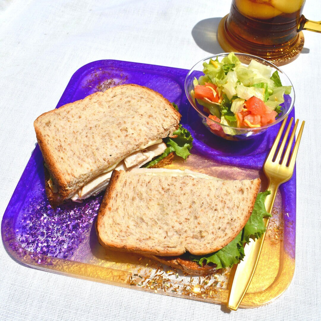 Square Purple & Gold Snack Tray•Breakfast Tray • TV Tray • Bed Tray