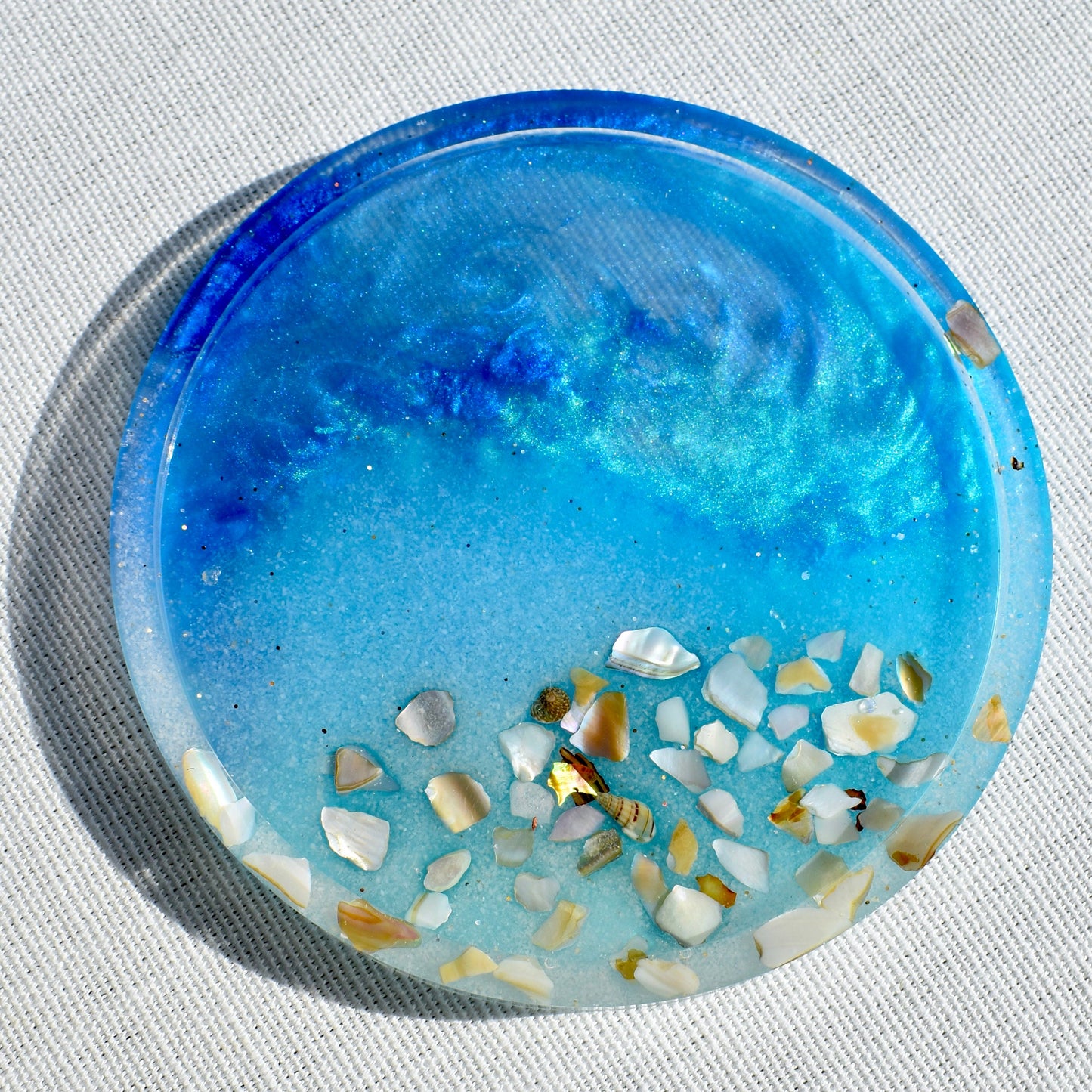 Ocean Blue Coasters w Abalone Shells