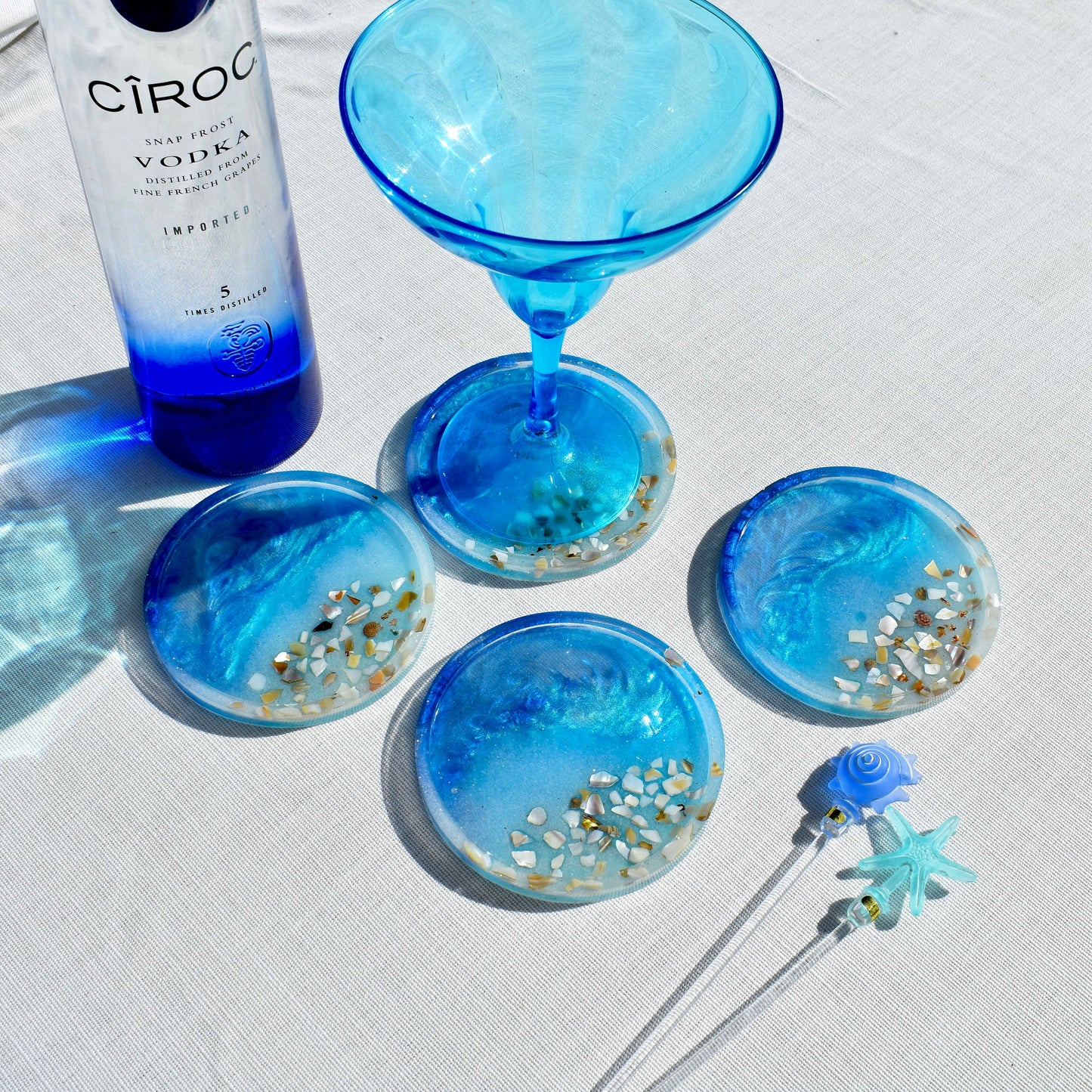 Ocean Blue Coasters w Abalone Shells