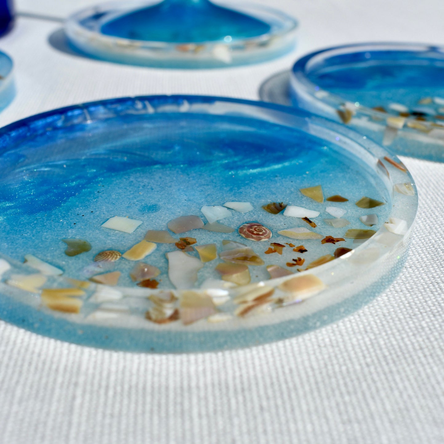 Ocean Blue Coasters w Abalone Shells