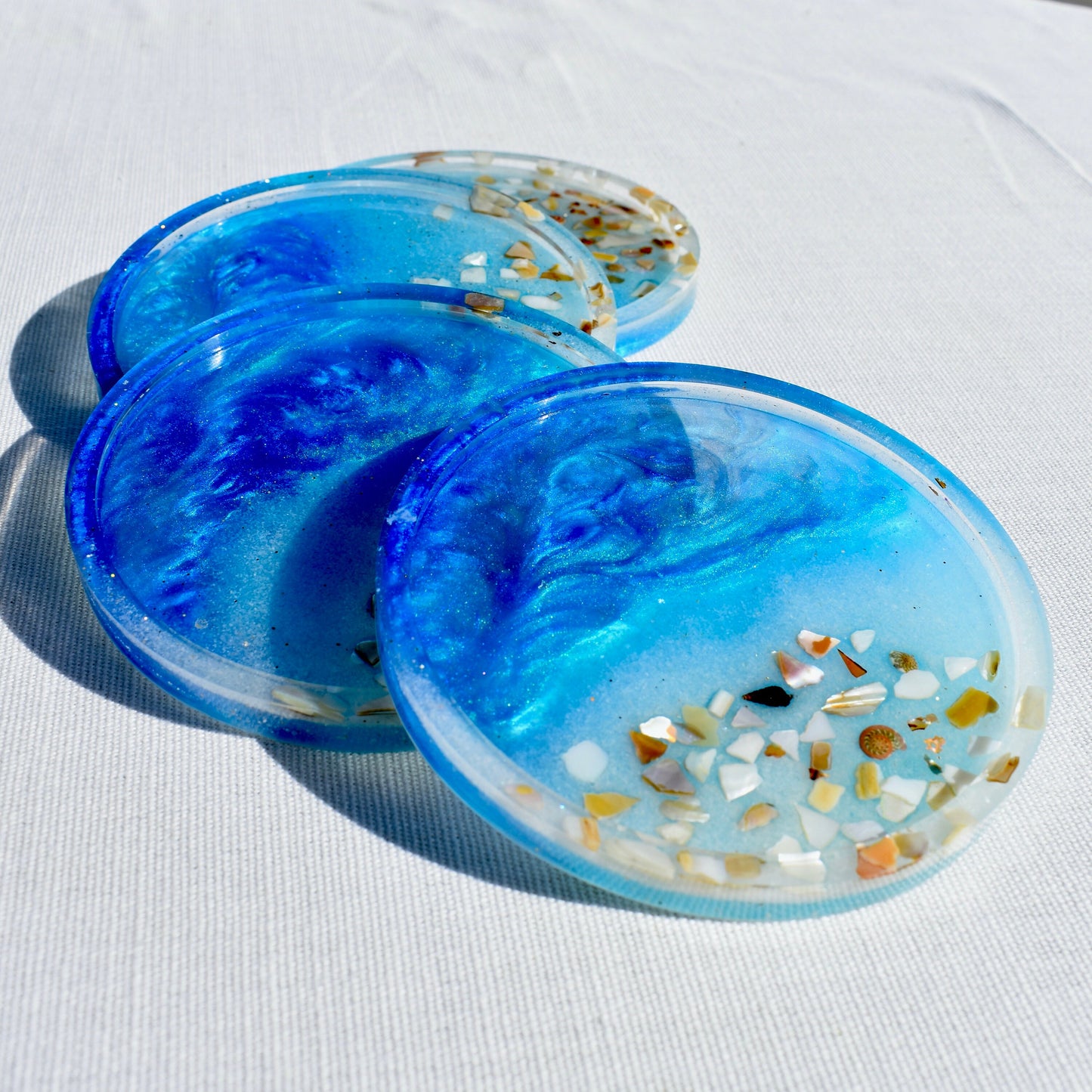 Ocean Blue Coasters w Abalone Shells