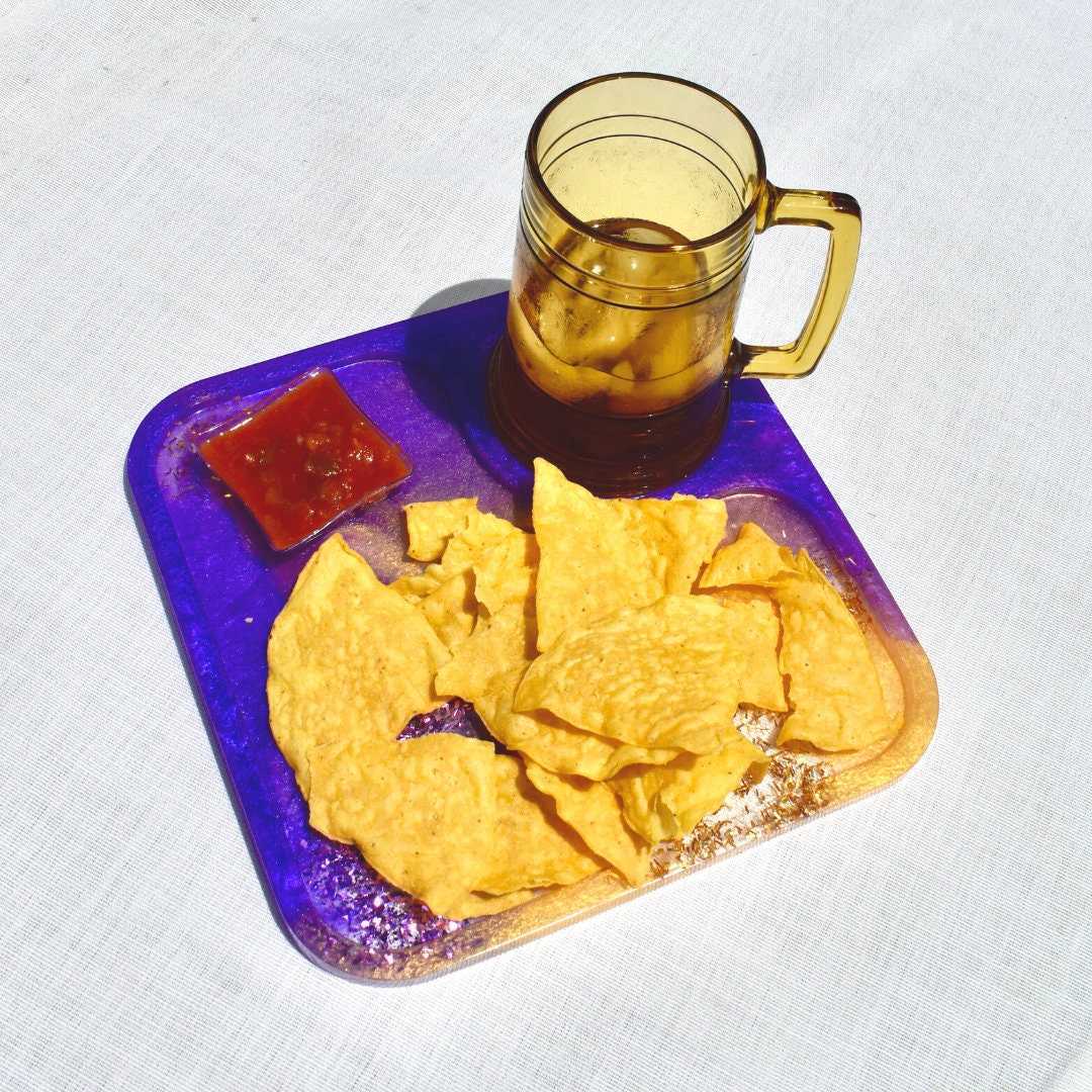 Square Purple & Gold Snack Tray•Breakfast Tray • TV Tray • Bed Tray
