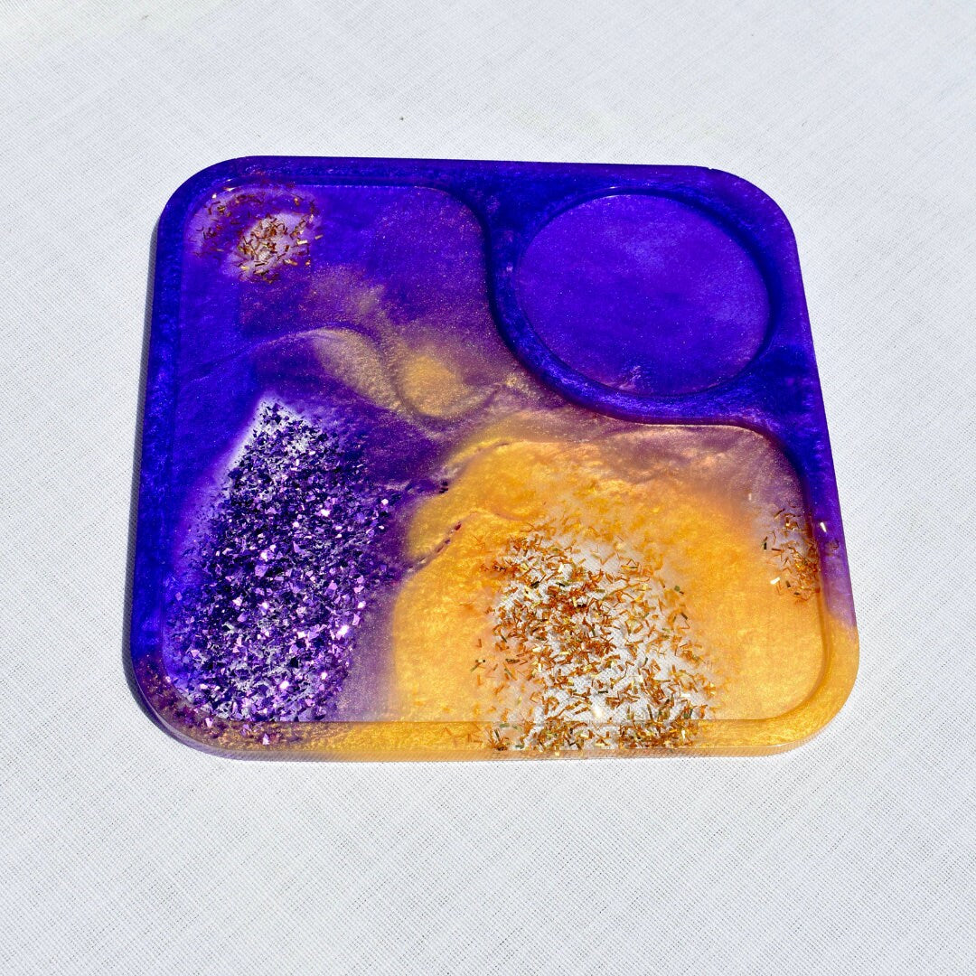 Square Purple & Gold Snack Tray•Breakfast Tray • TV Tray • Bed Tray