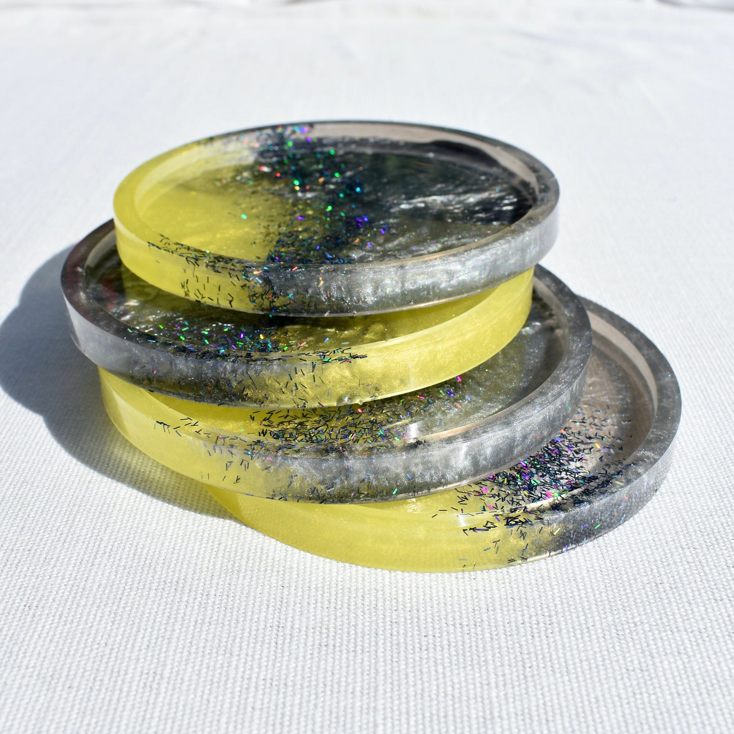 Gray & Yellow Resin Coasters • Coasters for Dad