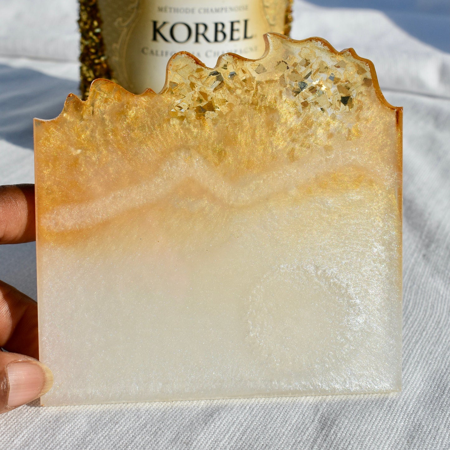 Gold and Pearl White Beverage Coasters