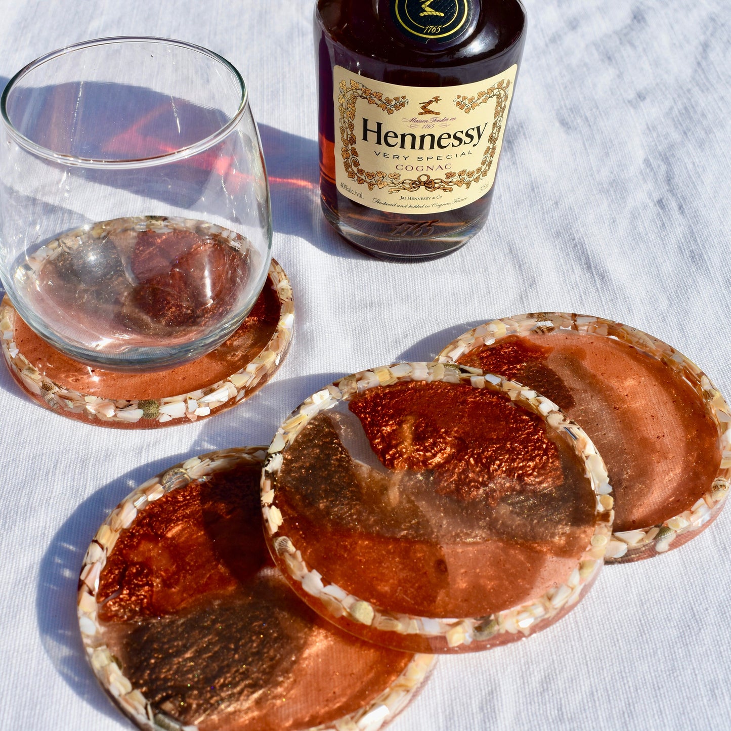 Fall Hues Coasters with Abalone Shells (Asst. Colors - set of 4)