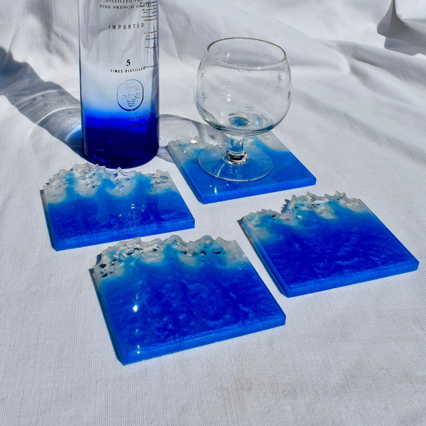 Sapphire  Blue/ Pearl White Coasters with Stand