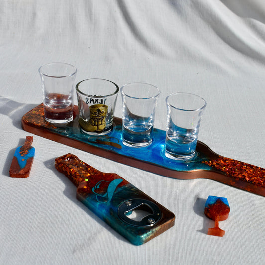 Western Shot Glass Holder with Bottle Opener Gift Set