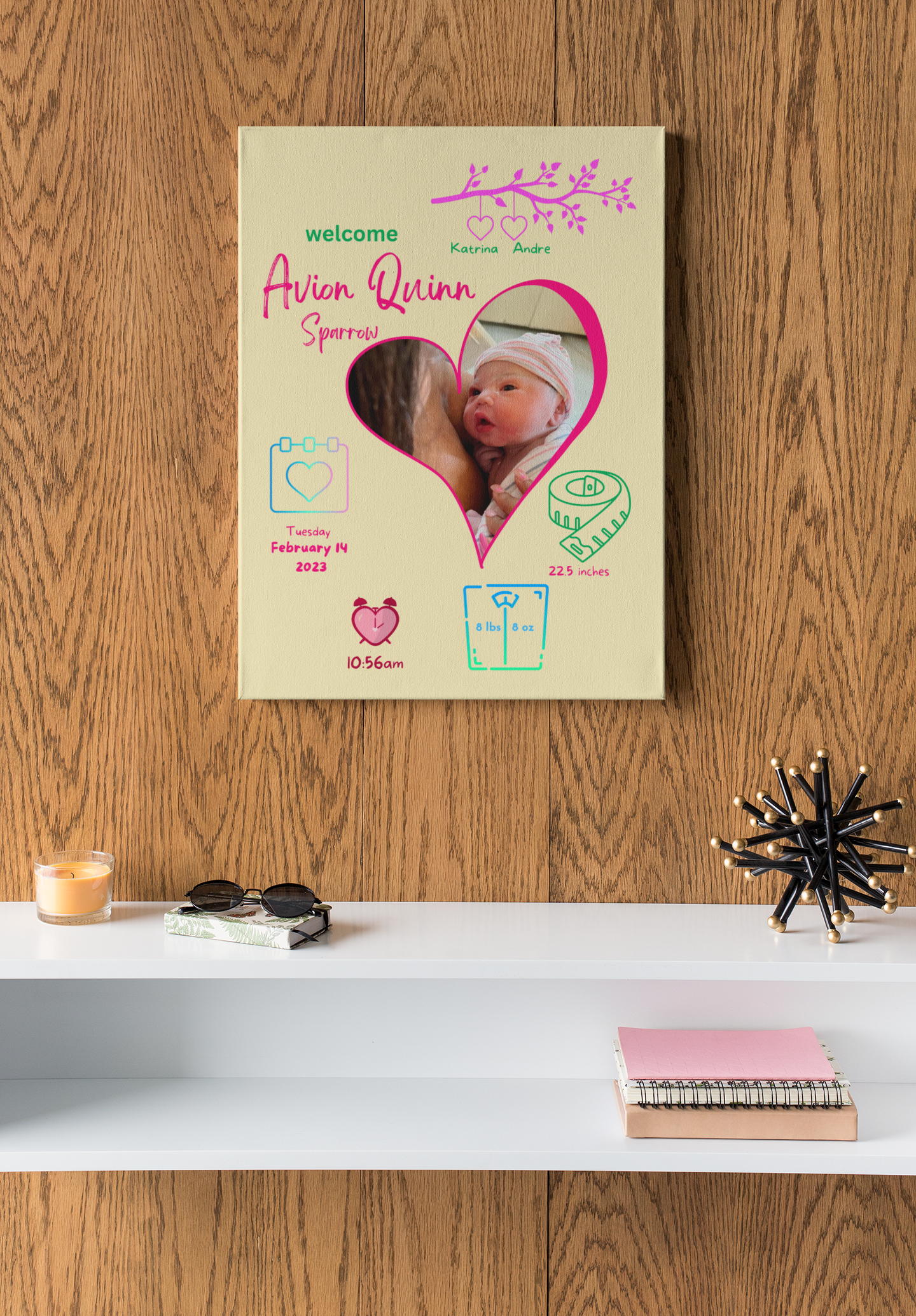 Personalized Birth Announcement Canvas • Personalized Newborn Baby Wall Art