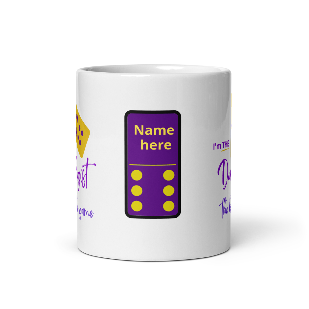 Personalizable “Dominologist” Mug • Purple & Gold Dominoes Coffee Mug • Dominoes Gift Mug